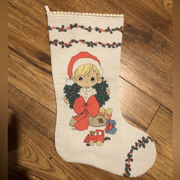 Precious Moments Christmas stocking Boy 90s pastel 1990s Xmas sad eyes vintage - Picture 2 of 7